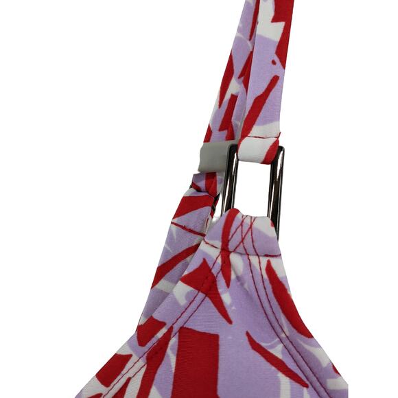 Kona Sol Tankini S Red Purple Palm Plant Tropical Swimsuit Top Deep VNeck Modest - Picture 2 of 12